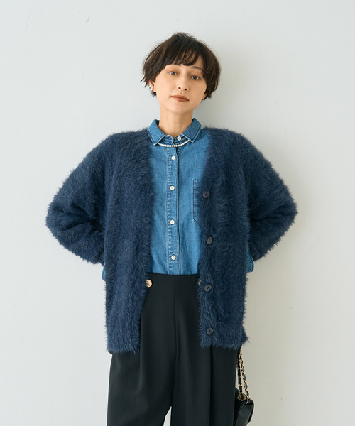 EMMA　ROUGE VIF（エマルージュヴィフ）の「【一部店舗限定】ラメシャギーニットカーディガン（カーディガン/ボレロ・レディース・ホワイト/ベージュ/ネイビー・フリー）」の8枚目の写真