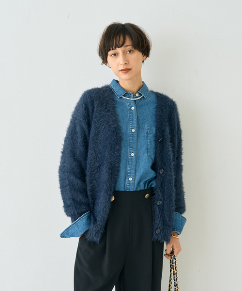 EMMA　ROUGE VIF（エマルージュヴィフ）の「【一部店舗限定】ラメシャギーニットカーディガン（カーディガン/ボレロ・レディース・ホワイト/ベージュ/ネイビー・フリー）」の9枚目の写真