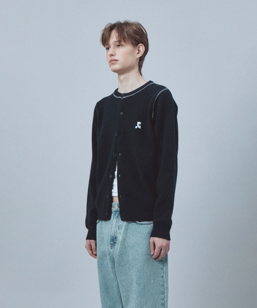 STITCH WOOL KNIT CARDIGAN - NAVY（ニット/セーター