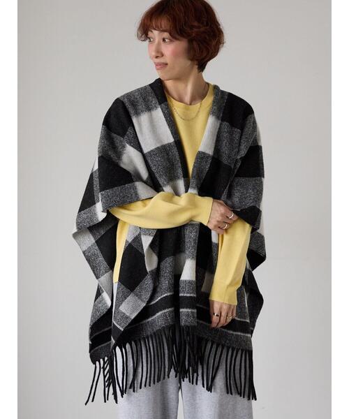 Lugnoncure（ルノンキュール）の「ブロックチェックポンチョ（ストール/ショール・レディース・ブラック/ブラウン・F）」の9枚目の写真