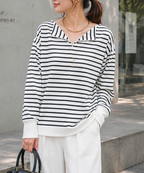 Emma Taylor(エマテイラー)の「フロント2wayボートネックドルマンプルオーバー(Tシャツ/カットソー・レディース・ブラウン系その他/ホワイト系その他/ブルー系その他・FREE)」の2枚目の写真
