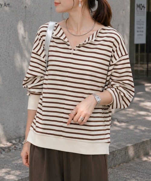 Emma Taylor(エマテイラー)の「フロント2wayボートネックドルマンプルオーバー(Tシャツ/カットソー・レディース・ブラウン系その他/ホワイト系その他/ブルー系その他・FREE)」の3枚目の写真