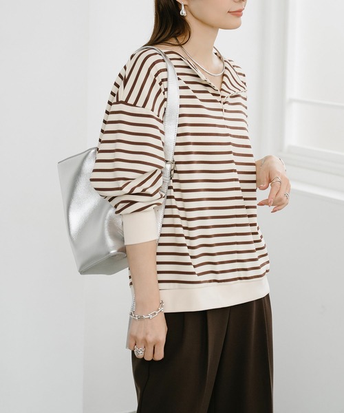 Emma Taylor(エマテイラー)の「フロント2wayボートネックドルマンプルオーバー(Tシャツ/カットソー・レディース・ブラウン系その他/ホワイト系その他/ブルー系その他・FREE)」の9枚目の写真