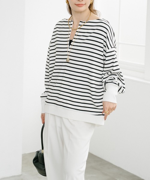 Emma Taylor(エマテイラー)の「フロント2wayボートネックドルマンプルオーバー(Tシャツ/カットソー・レディース・ブラウン系その他/ホワイト系その他/ブルー系その他・FREE)」の7枚目の写真