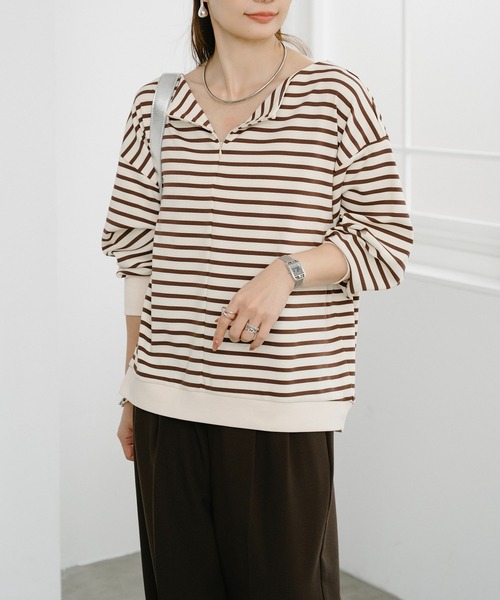 Emma Taylor(エマテイラー)の「フロント2wayボートネックドルマンプルオーバー(Tシャツ/カットソー・レディース・ブラウン系その他/ホワイト系その他/ブルー系その他・FREE)」の11枚目の写真