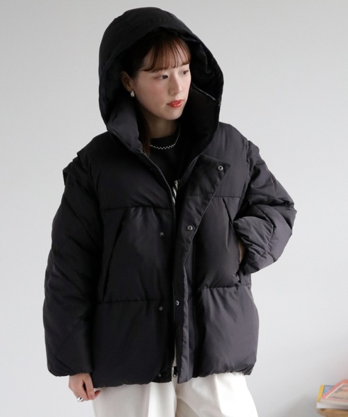 cepo（セポ）の「〈2way〉エアコンパフハーフジャケット（ダウンジャケット/コート・レディース・チャコール/ベージュ/ブラック/グレー・M/L）」の17枚目の写真