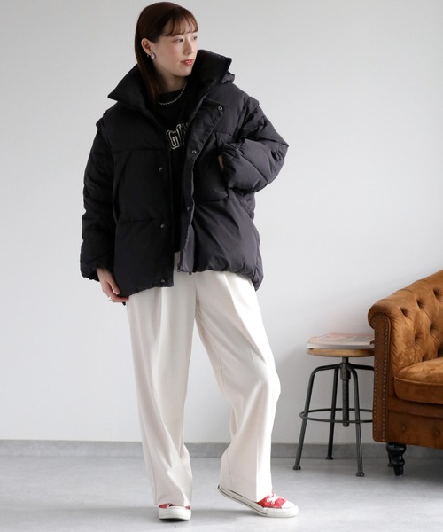 cepo（セポ）の「〈2way〉エアコンパフハーフジャケット（ダウンジャケット/コート・レディース・チャコール/ベージュ/ブラック/グレー・M/L）」の5枚目の写真