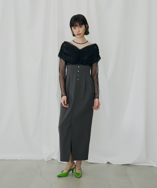 シアーギャザーコラムドレス / sheer gathered column dress（ドレス