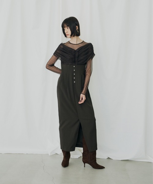 シアーギャザーコラムドレス / sheer gathered column dress（ドレス