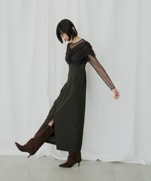 ANDRESD（アンドレスド）の「シアーギャザーコラムドレス / sheer gathered column dress（ドレス・レディース・ブラック/ブラウン/チャコール・M/S/L）」の14枚目の写真