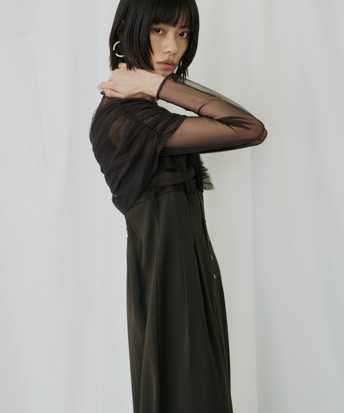ANDRESD（アンドレスド）の「シアーギャザーコラムドレス / sheer gathered column dress（ドレス・レディース・ブラック/ブラウン/チャコール・M/S/L）」の20枚目の写真