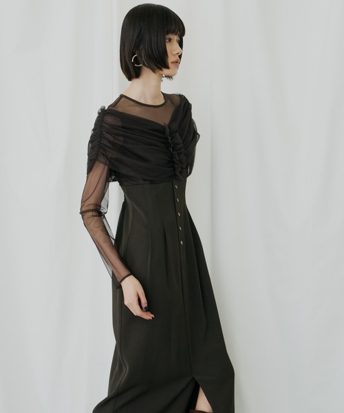 00s USA製 ヴィクトリアシークレット シアーメッシュ ロングドレス S 黒 黒ドレス ロング丈 シースルー メッシュ エレガント ロング丈|黒ドレス