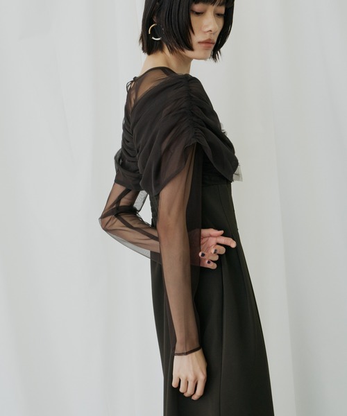 ANDRESD（アンドレスド）の「シアーギャザーコラムドレス / sheer gathered column dress（ドレス・レディース・ブラック/ブラウン/チャコール・M/S/L）」の21枚目の写真
