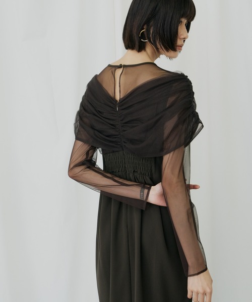 ANDRESD（アンドレスド）の「シアーギャザーコラムドレス / sheer gathered column dress（ドレス・レディース・ブラック/ブラウン/チャコール・M/S/L）」の22枚目の写真