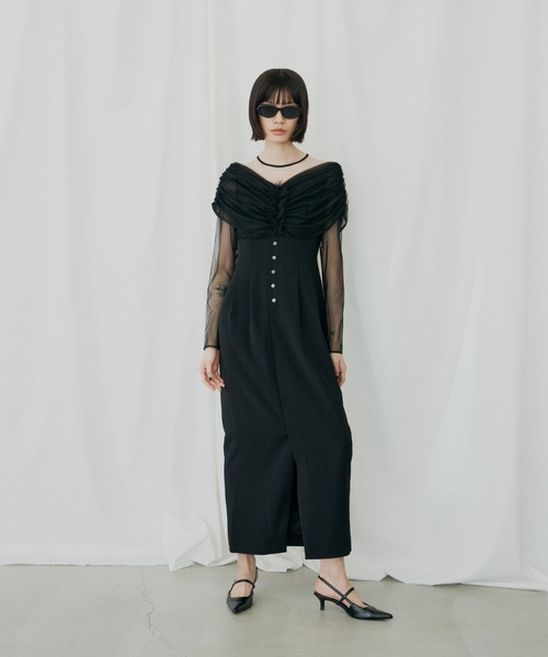セール】シアーギャザーコラムドレス / sheer gathered column dress
