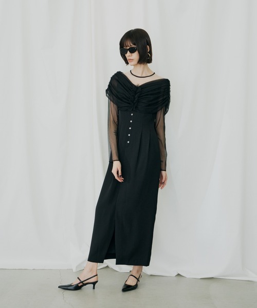 ANDRESD（アンドレスド）の「シアーギャザーコラムドレス / sheer gathered column dress（ドレス・レディース・ブラック/ブラウン/チャコール・M/S/L）」の19枚目の写真