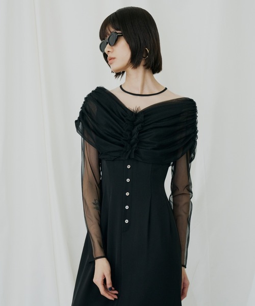ANDRESD（アンドレスド）の「シアーギャザーコラムドレス / sheer gathered column dress（ドレス・レディース・ブラック/ブラウン/チャコール・M/S/L）」の15枚目の写真