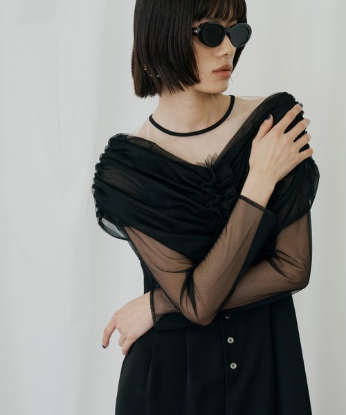 ANDRESD（アンドレスド）の「シアーギャザーコラムドレス / sheer gathered column dress（ドレス・レディース・ブラック/ブラウン/チャコール・M/S/L）」の16枚目の写真