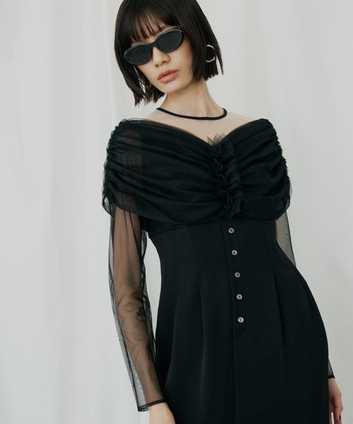 ANDRESD（アンドレスド）の「シアーギャザーコラムドレス / sheer gathered column dress（ドレス・レディース・ブラック/ブラウン/チャコール・M/S/L）」の17枚目の写真