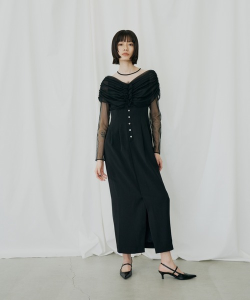 ANDRESD（アンドレスド）の「シアーギャザーコラムドレス / sheer gathered column dress（ドレス・レディース・ブラック/ブラウン/チャコール・M/S/L）」の8枚目の写真