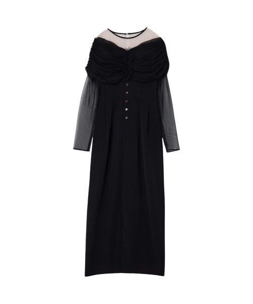 ANDRESD（アンドレスド）の「シアーギャザーコラムドレス / sheer gathered column dress（ドレス・レディース・ブラック/ブラウン/チャコール・M/S/L）」の9枚目の写真