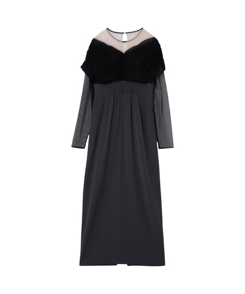 ANDRESD（アンドレスド）の「シアーギャザーコラムドレス / sheer gathered column dress（ドレス・レディース・ブラック/ブラウン/チャコール・M/S/L）」の4枚目の写真