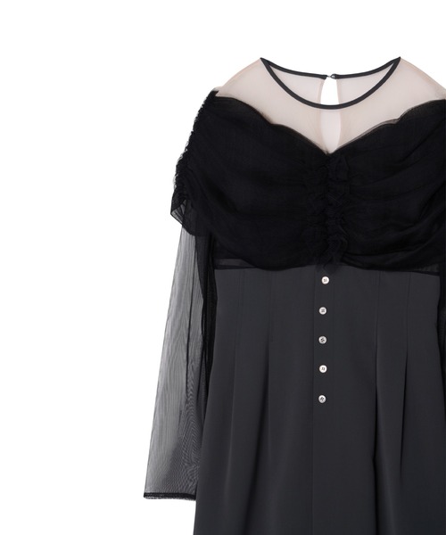 ANDRESD（アンドレスド）の「シアーギャザーコラムドレス / sheer gathered column dress（ドレス・レディース・ブラック/ブラウン/チャコール・M/S/L）」の5枚目の写真