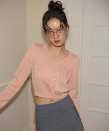 Ribbon Punching Cardigan_ Peach