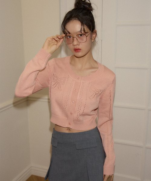 SALON DE YOHN(サロンドヨーン)の「Ribbon Punching Cardigan_ Peach(カーディガン/ボレロ・レディース・その他・FREE)」の3枚目の写真