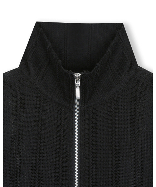 BESLOW(ビースロー)の「SEE-THROUGH JACQUARD HIGH NECK ZIP-UP BLACK(カーディガン/ボレロ・メンズ・その他・X-LARGE/SMALL/MEDIUM/LARGE)」の2枚目の写真