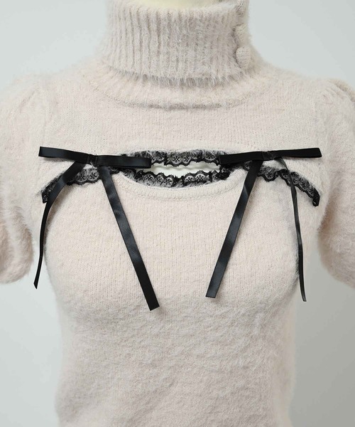 セール】アームウォーマー付き胸開きシャギーニット（ニット/セーター