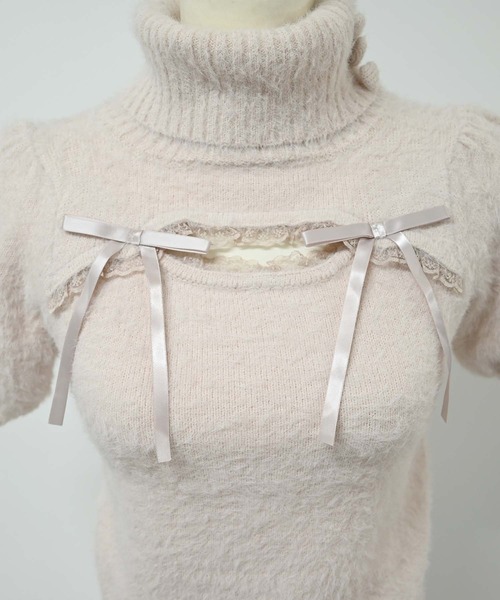 セール】アームウォーマー付き胸開きシャギーニット（ニット/セーター