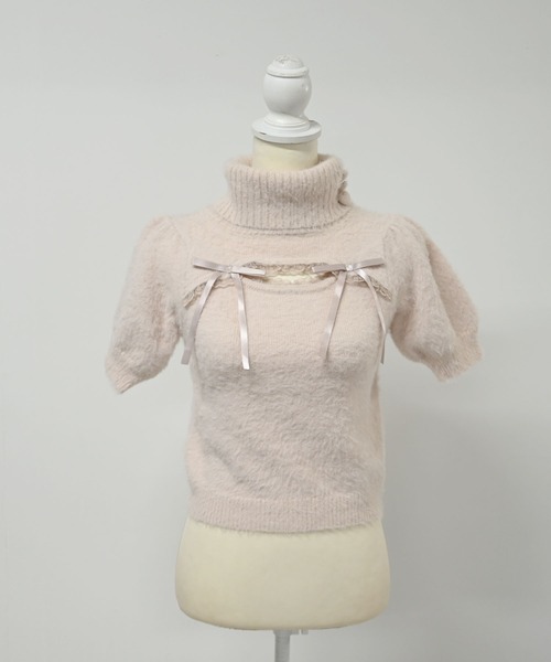 セール】アームウォーマー付き胸開きシャギーニット（ニット/セーター