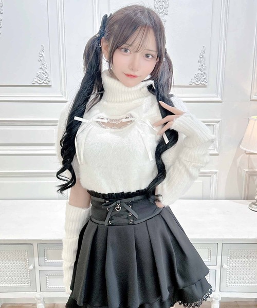 MA*RS（アメーバーマーズ）の「アームウォーマー付き胸開きシャギーニット（ニット/セーター・レディース・グレー/ピンク/ホワイト/ピンク系その他/ブラック/ホワイト×ピンク/ブラック×ホワイト/ホワイト×ブラック・FREE）」の9枚目の写真