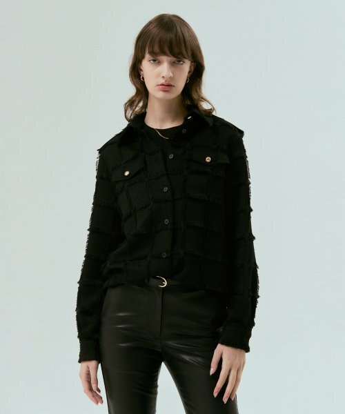 SILN(シルン)の「Epaulet tassel check shirts (BLACK)(シャツ/ブラウス・レディース・その他・FREE)」の1枚目の写真
