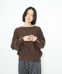 Idnes 横リブパールボタンニット