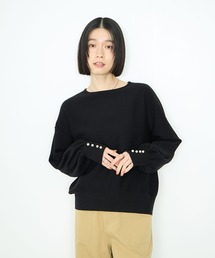 Idnes 横リブパールボタンニット
