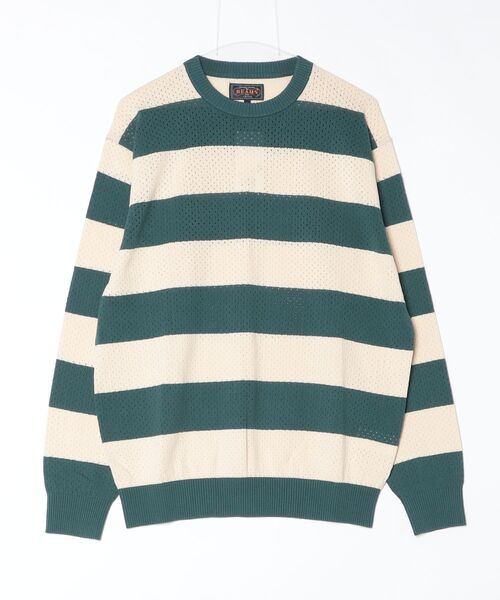BEAMS PLUS（ビームスプラス）の「B+CrewRggrStripe（ニット/セーター・メンズ・グリーン/レッド/イエロー・X-LARGE/MEDIUM/SMALL/LARGE）」の2枚目の写真