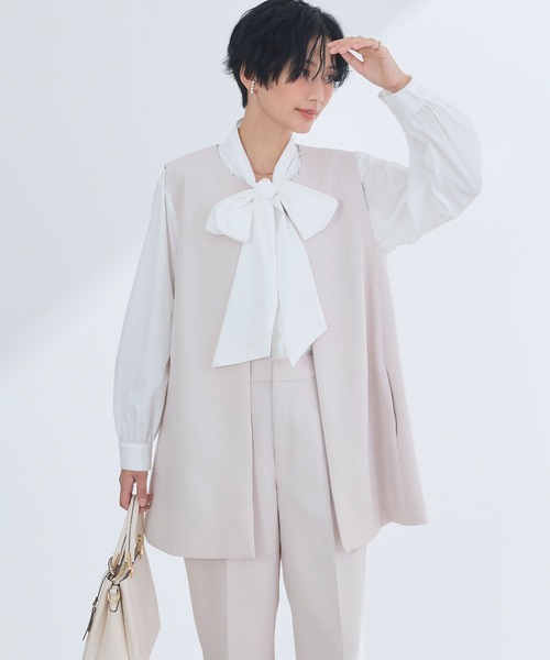 CROSS FUNCTION（クロスファンクション）の「《洗える・シワになりにくい》正解ロングジレ　5サイズ展開【CROSS FUNCTION/クロスファンクション】（ベスト・レディース・ネイビー/ブラック/ライトベージュ・7号/9号/11号/13号/15号）」の3枚目の写真