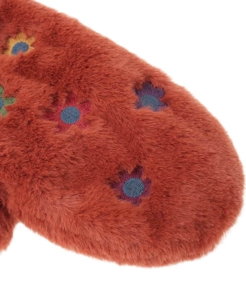 Jocomomola（ホコモモラ）の「フラワー刺繍フェイクファーミトン（手袋・レディース・グリーン/オレンジ・40）」の9枚目の写真