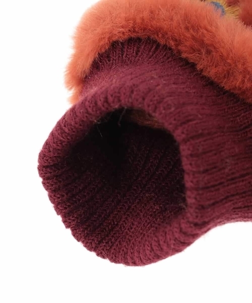 Jocomomola（ホコモモラ）の「フラワー刺繍フェイクファーミトン（手袋・レディース・グリーン/オレンジ・40）」の7枚目の写真