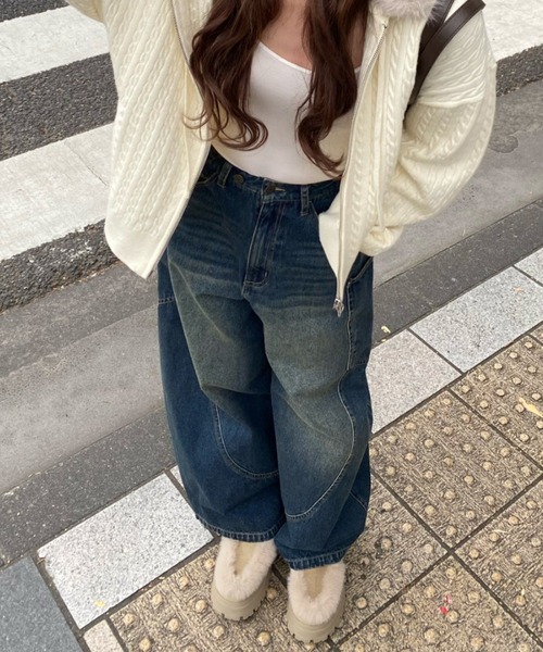 RAY CASSIN（レイカズン）の「デザイン切替デニム（デニムパンツ・レディース・ブルー/ネイビー/ブラック・S/M）」の15枚目の写真