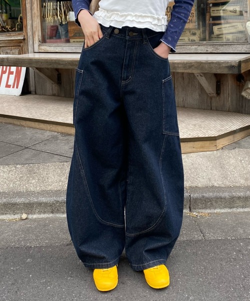 RAY CASSIN(レイカズン)の「【ウエスト調節可/2サイズ展開】デザイン切替デニム(デニムパンツ・レディース・ブルー/ネイビー/ブラック/ブラウン・S/M)」の18枚目の写真