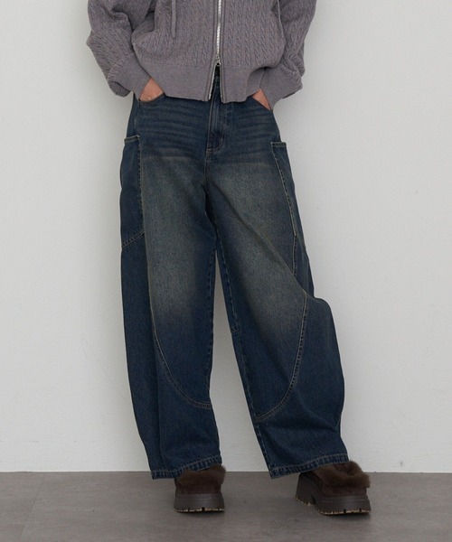 RAY CASSIN（レイカズン）の「デザイン切替デニム（デニムパンツ・レディース・ブルー/ネイビー/ブラック・S/M）」の4枚目の写真