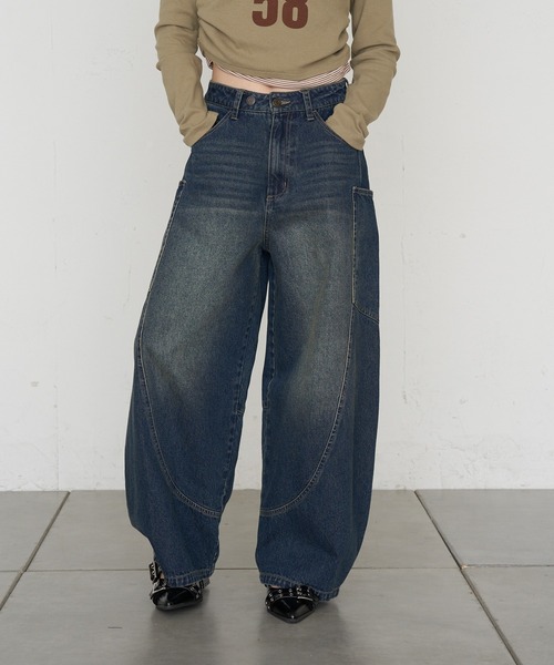 RAY CASSIN(レイカズン)の「【ウエスト調節可/2サイズ展開】デザイン切替デニム(デニムパンツ・レディース・ブルー/ネイビー/ブラック/ブラウン・S/M)」の8枚目の写真