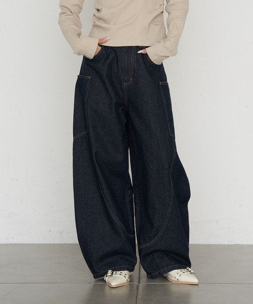 RAY CASSIN(レイカズン)の「【ウエスト調節可/2サイズ展開】デザイン切替デニム(デニムパンツ・レディース・ブルー/ネイビー/ブラック/ブラウン・S/M)」の15枚目の写真
