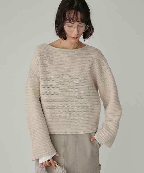 BABYLONE(バビロン)の「エフォートレスリブニット(ニット/セーター・レディース・ライトベージュ/ネイビー・フリー)」の2枚目の写真