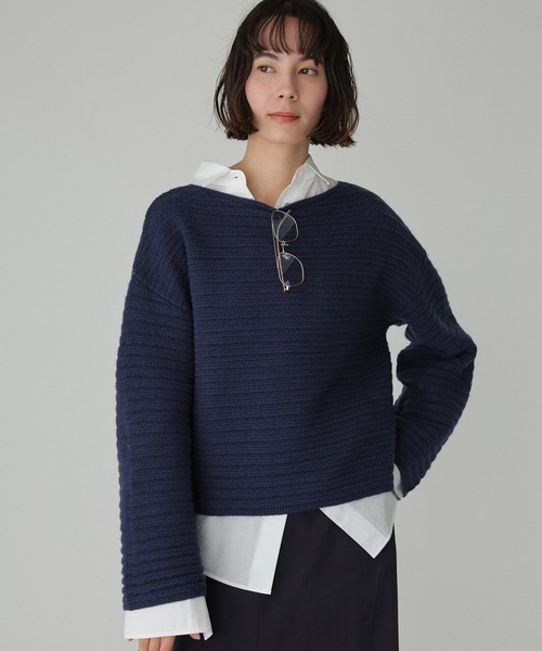 BABYLONE(バビロン)の「エフォートレスリブニット(ニット/セーター・レディース・ライトベージュ/ネイビー・フリー)」の4枚目の写真