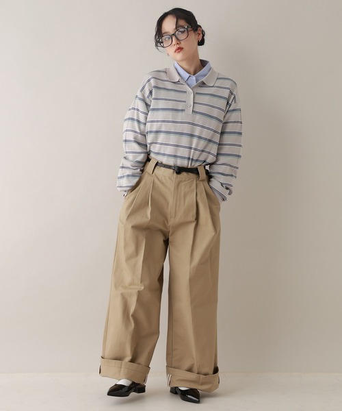 RAGEBLUE(レイジブルー)の「ダブルタックチノワイドパンツ(チノパンツ・レディース・ベージュ/ブラック・FREE)」の7枚目の写真