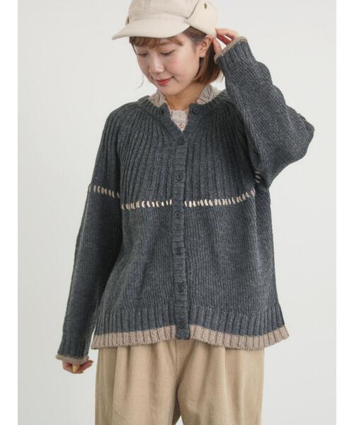 Samansa Mos2（サマンサ モスモス）の「ラウンド切替ステッチ前後2WAYニット（カーディガン/ボレロ・レディース・オフホワイト/チャコールグレー/ベージュ・F）」の2枚目の写真